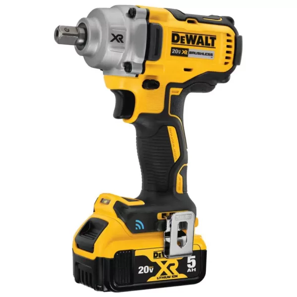 DEWALT 20-Volt MAX XR Cordless Brushless 1/2 in. Mid-Range Impact Wrench Detent Pin, Tool Connect & (2) 20-Volt 5.0Ah Batteries