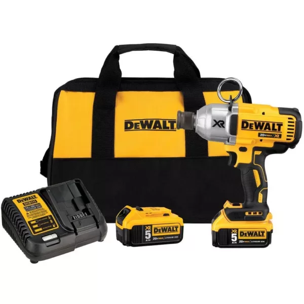 DEWALT 20-Volt MAX XR Cordless Brushless 7/16 in. High Torque Impact Wrench Quick Release Chuck & (3) 20-Volt 5.0Ah Batteries