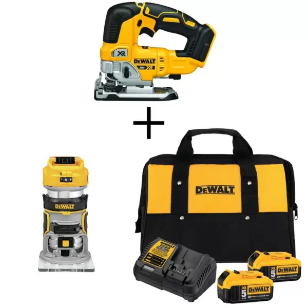 DEWALT 20-Volt MAX XR Cordless Brushless Jigsaw with Brushless Router & (2) 20-Volt 5.0Ah Batteries