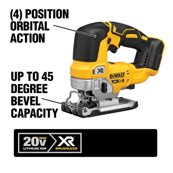 DEWALT 20-Volt MAX XR Cordless Brushless Jigsaw with Brushless Router & (2) 20-Volt 5.0Ah Batteries