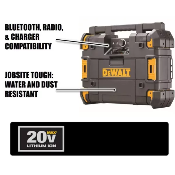 DEWALT TSTAK Stackable & Portable Bluetooth Radio & Charger Compatible with 12-Volt, 20-Volt & 60-Volt FLEXVOLT Batteries