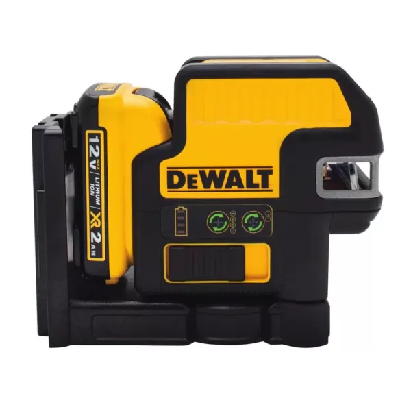 DEWALT 12-Volt MAX Lithium-Ion 100 ft. Green Self-Leveling 2-Spot & Cross Line Laser with Battery 2Ah, Charger, & TSTAK Case