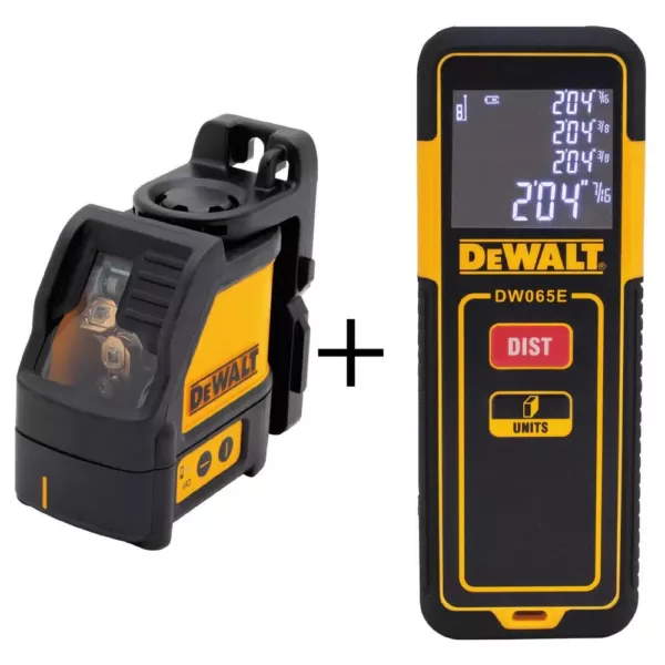 DEWALT Cross Line Laser Level with Bonus 65 ft. Laser Distance Measurer