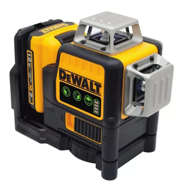 DEWALT 12-Volt MAX Lithium-Ion 100 ft. Green Self-Leveling 3-Beam 360 Degree Laser Level with 2.0Ah Battery, Charger & Case