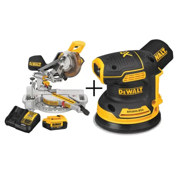 DEWALT 20-Volt MAX Cordless 7-1/4 in. Sliding Miter Saw with (1) 20-Volt Battery 4.0Ah & 5 in. Random Orbital Sander