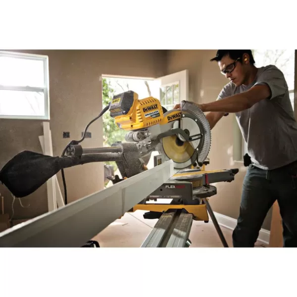 DEWALT FLEXVOLT 120-Volt MAX Cordless Brushless 12 in. Miter Saw with AC Adapter, (2) FLEXVOLT 6.0Ah Batteries & Radio