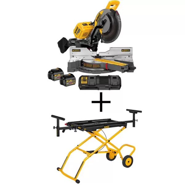 DEWALT FLEXVOLT 120-Volt MAX Cordless Brushless 12 in. Miter Saw with AC Adapter, (2) FLEXVOLT 6.0Ah Batteries & Rolling Stand