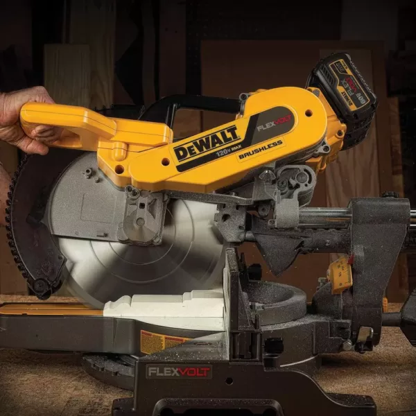 DEWALT FLEXVOLT 120-Volt MAX Cordless Brushless 12 in. Miter Saw with AC Adapter, (2) FLEXVOLT 6.0Ah Batteries & Rolling Stand