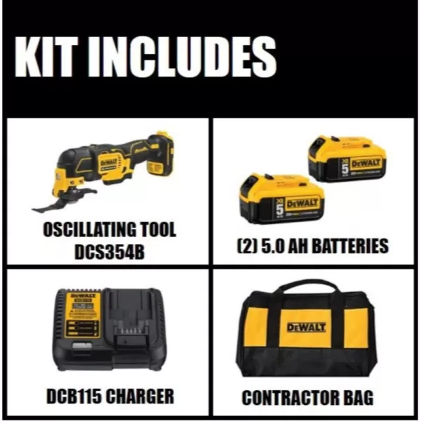 DEWALT ATOMIC 20-Volt MAX Cordless Brushless Oscillating Multi-Tool with (3) 20-Volt Batteries 5.0Ah & Charger