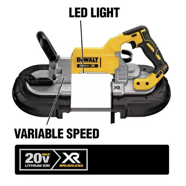 DEWALT 20-Volt MAX XR Cordless Brushless Deep Cut Band Saw with 1-1/2 in. Die Grinder & (1) 20-Volt Battery 5.0Ah & Charger