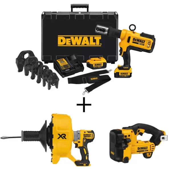 DEWALT 20-Volt MAX Cordless Press Tool, (6) Press Jaws, (2) 20-Volt 4.0Ah Batteries, Drain Snake & Threaded Rod Cutter