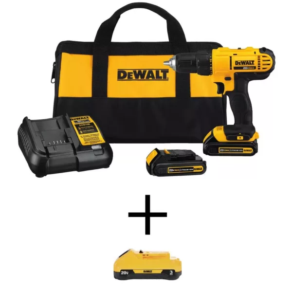 DEWALT 20-Volt MAX Cordless 1/2 in. Drill/Driver, (2) 20-Volt 1.3Ah Batteries, (1) 20-Volt 3.0Ah Battery & Charger