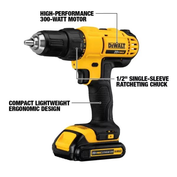 DEWALT 20-Volt MAX Cordless 1/2 in. Drill/Driver, (2) 20-Volt 1.3Ah Batteries, Charger & Reciprocating Saw