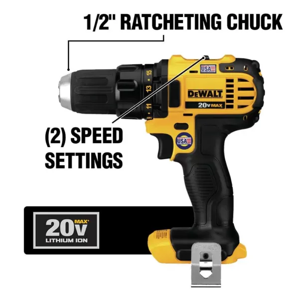 DEWALT 20-Volt MAX Li-Ion Cordless Compact Drill/Drill Driver (Tool-Only) with 20-Volt MAX Compact Li-Ion 3.0 Ah Battery Pack