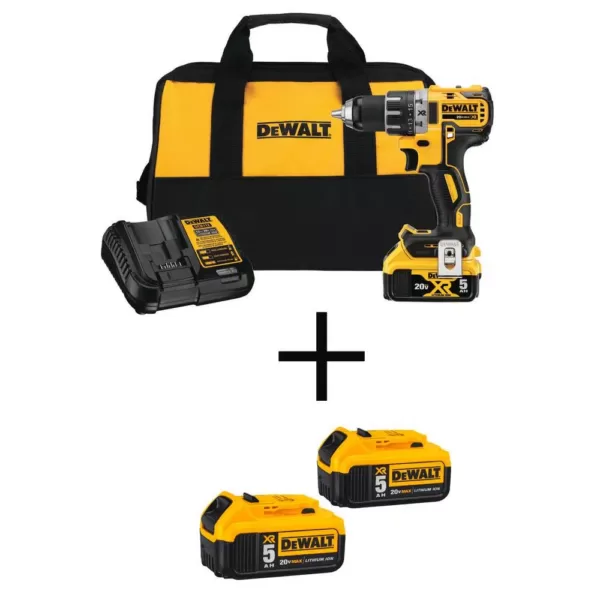 DEWALT 20-Volt MAX XR Cordless Brushless 1/2 in. Drill/Driver with (3) 20-Volt 5.0Ah Batteries & Charger