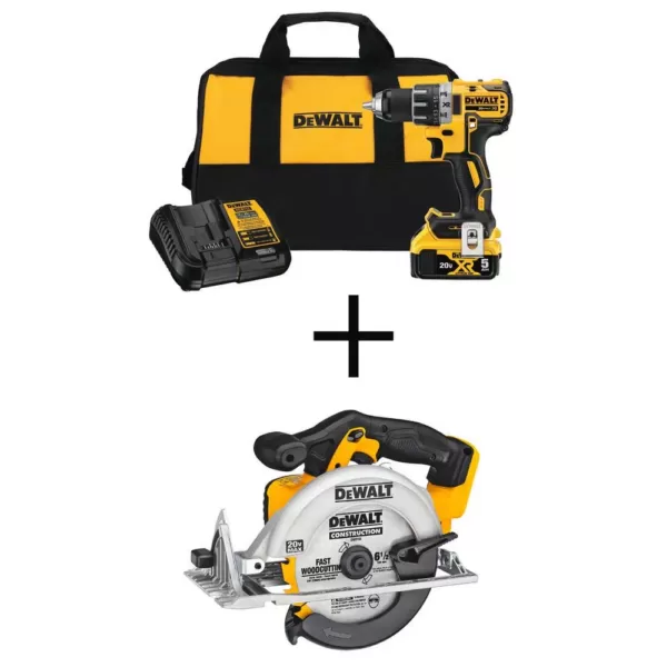 DEWALT 20-Volt MAX XR Cordless Brushless 1/2 in. Drill/Driver with (1) 20-Volt 5.0Ah Battery, Charger & 6-1/2 in. Circular Saw