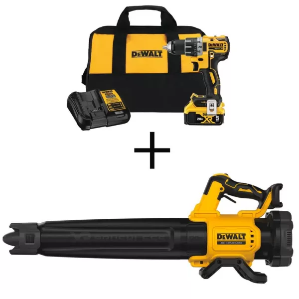 DEWALT 20-Volt MAX XR Cordless Brushless 1/2 in. Drill/Driver, (1) 20-Volt 5.0Ah Battery, Charger & Brushless Handheld Blower