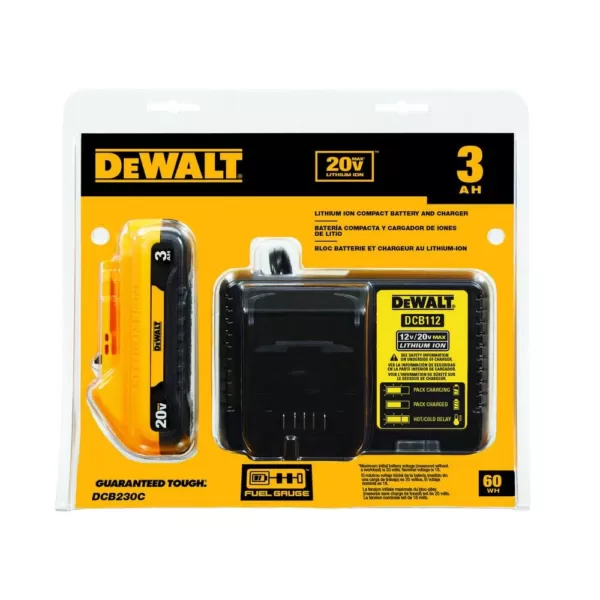 DEWALT 20-Volt MAX Compact Lithium-Ion 3.0Ah Battery Pack with 12-Volt to 20-Volt MAX Charger