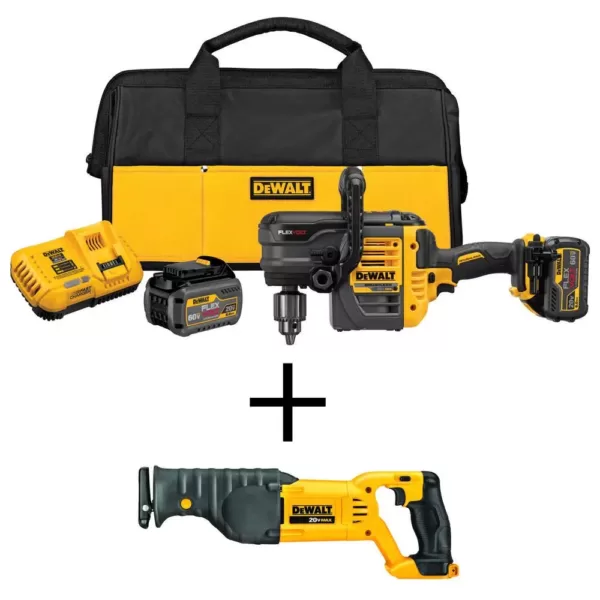 DEWALT FLEXVOLT 60-Volt MAX Cordless Brushless 1/2 in. Stud & Joist Drill, (2) FLEXVOLT 6.0Ah Batteries & Reciproacting Saw