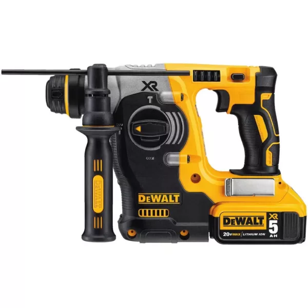 DEWALT 20-Volt MAX XR Brushless 1 in. SDS Plus L-Shape Rotary Hammer, (2) 20-Volt 5.0Ah Batteries & 3/8 in. Impact Wrench