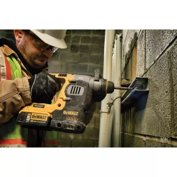 DEWALT 20-Volt MAX XR Brushless 1 in. SDS Plus L-Shape Rotary Hammer, (2) 20-Volt 5.0Ah Batteries & 3/8 in. Impact Wrench