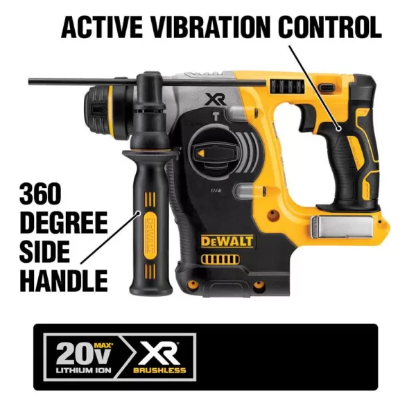 DEWALT 20-Volt MAX XR 1 in. SDS Plus L-Shape Rotary Hammer w/ Extractor, (2) 20-Volt 5.0Ah Batteries & 1/2 in. Impact Wrench