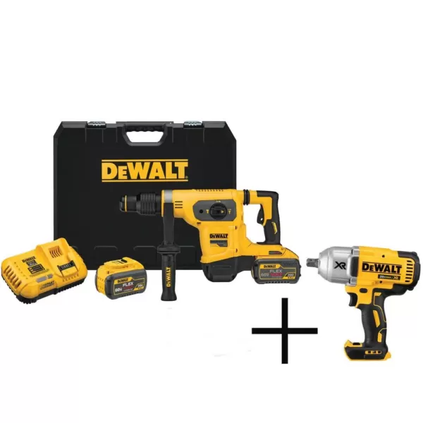 DEWALT FLEXVOLT 60-Volt MAX Brushless 1-9/16 in. SDS MAX Rotary Hammer, (2) FLEXVOLT 9.0Ah Batteries & 1/2 in. Impact Wrench