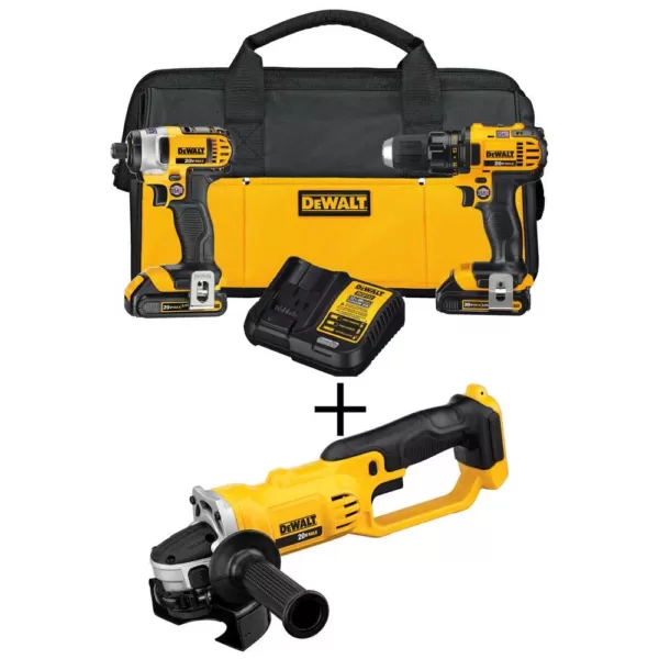 DEWALT 20-Volt MAX Cordless Drill/Impact Combo Kit (2-Tool) with (2) 20-Volt 1.5Ah Batteries, Charger & 4-1/2 in. Grinder