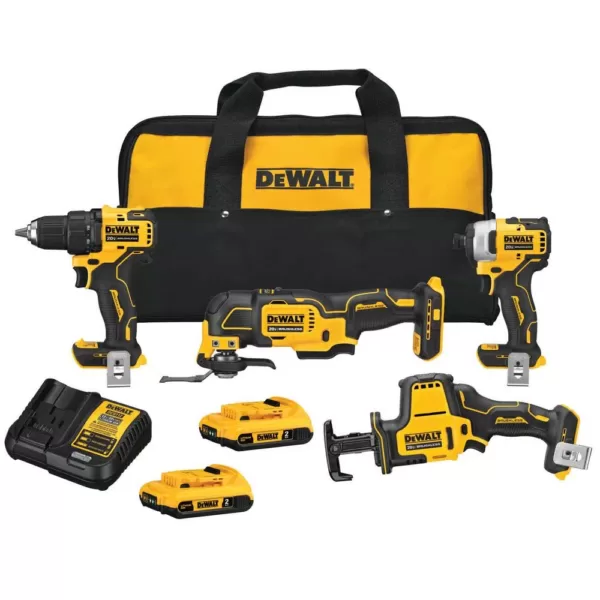 DEWALT ATOMIC 20-Volt MAX Cordless Brushless Combo Kit (4-Tool), (2) 2.0 Ah Batteries, Charger & Bag