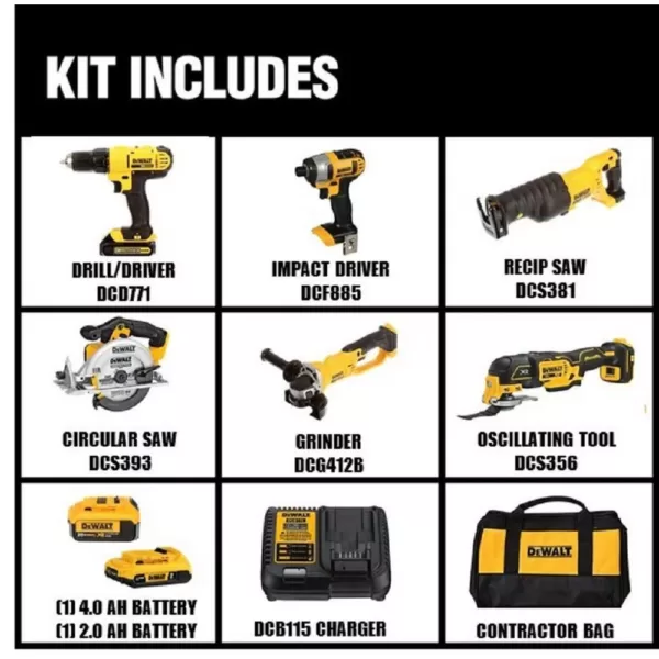 DEWALT 20-Volt MAX Cordless Combo Kit (6-Tool) with (1) 20-Volt 4.0Ah Battery, (1) 2.0Ah Battery & 3/8 in. Impact Wrench