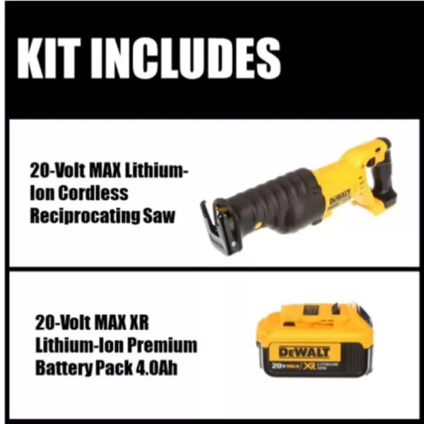 DEWALT 20-Volt MAX Cordless Reciprocating Saw with (1) 20-Volt Battery 4.0Ah