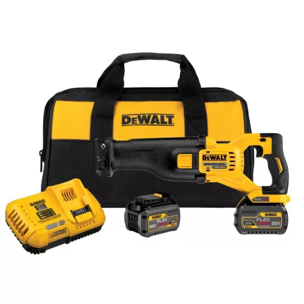 DEWALT FLEXVOLT 60-Volt MAX Lithium-Ion Cordless Brushless Reciprocating Saw with (2) Batteries 2Ah and Bonus Swivel Head Shear