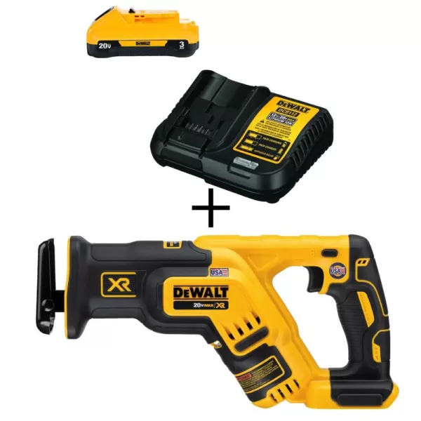 DEWALT 20-Volt MAX XR Cordless Brushless Compact Reciprocating Saw with (1) 20-Volt Battery 3.0Ah & Charger