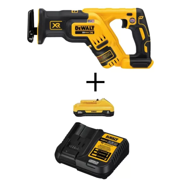 DEWALT 20-Volt MAX XR Cordless Brushless Compact Reciprocating Saw with (1) 20-Volt Battery 4.0Ah & Charger