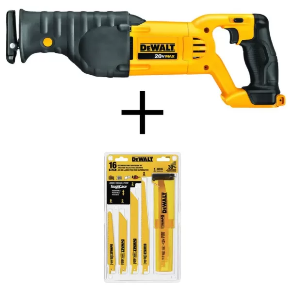 DEWALT 20-Volt MAX Cordless Reciprocating Saw with Bi-Metal Reciprocating Saw Blade Set (16-Piece)