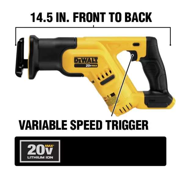 DEWALT 20-Volt MAX Cordless Compact Reciprocating Saw with (1) 20-Volt Battery 2.0Ah & Charger