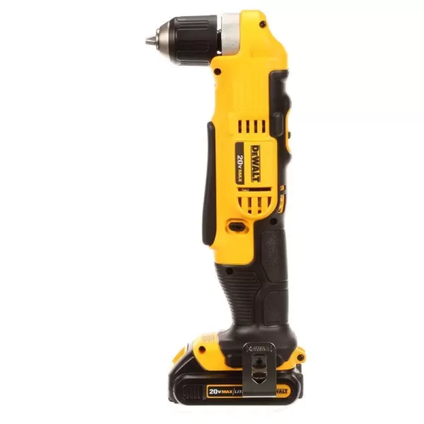 DEWALT 20-Volt MAX Cordless 3/8 in. Right Angle Drill/Driver, (1) 20-Volt 1.3Ah Battery, Charger & Bag