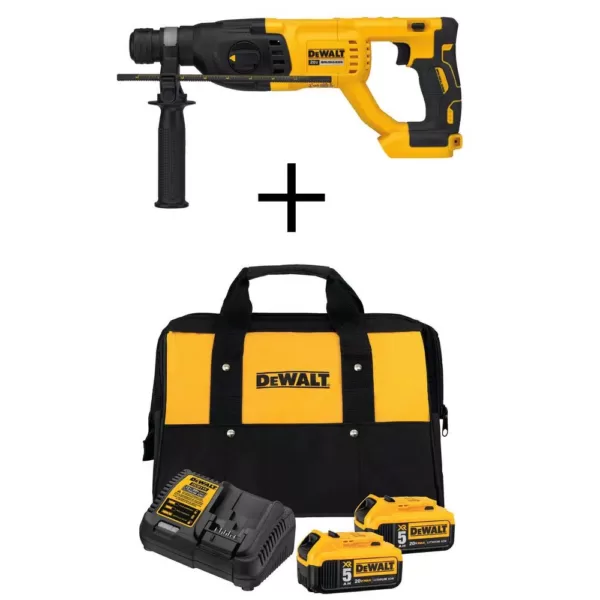 DEWALT 20-Volt MAX Cordless Brushless 1 in. SDS Plus D-Handle Rotary Hammer with (2) 20-Volt 5.0Ah Batteries & Charger