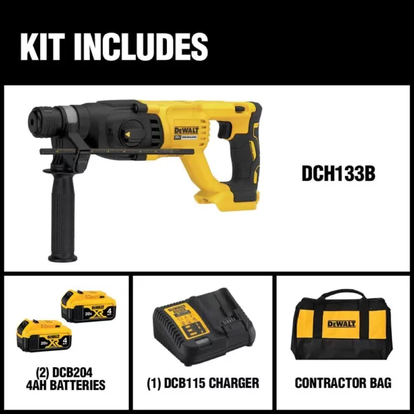 DEWALT 20-Volt MAX Cordless Brushless 1 in. SDS Plus D-Handle Concrete & Masonry Rotary Hammer & (2) 20-Volt 4.0Ah Batteries