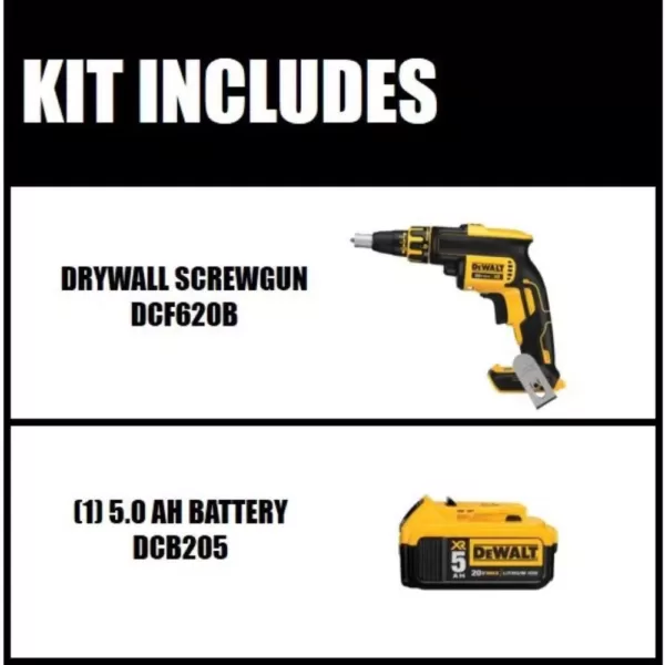 DEWALT 20-Volt MAX XR Cordless Brushless Drywall Screw Gun with (1) 20-Volt 5.0Ah Battery & Charger