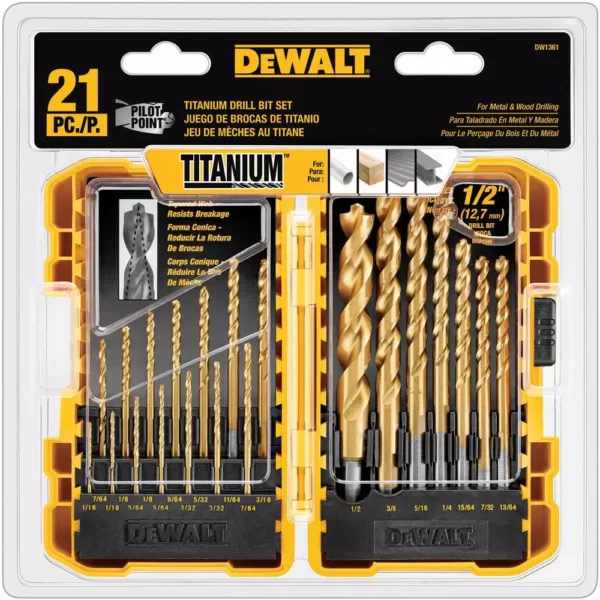 DEWALT Titanium Pilot Point Drill Bit Set (21-Piece) with Bonus MaxFit Screwdriving Set (45-Piece)