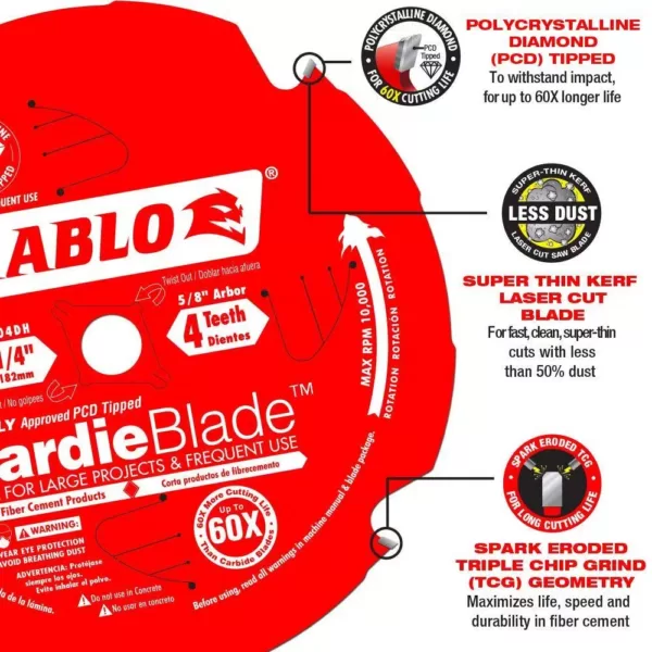 DIABLO 7-1/4 in. x 4-Teeth Polycrystalline Diamond (PCD) Tipped James Hardie/Fiber Cement Saw Blade