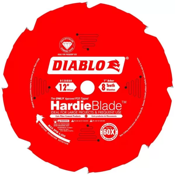 DIABLO 12 in. x 8-Tooth Polycrystalline Diamond (PCD) Tipped James Hardie/Fiber Cement Cutting Saw Blade