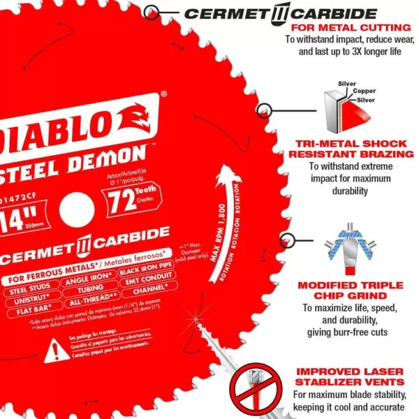 DIABLO 14 in. x 72 TPI Steel Demon Cermet II Carbide Blade for Ferrous Metals