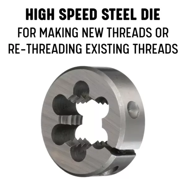 Drill America 1/4 in.-28 x 1 in. Outside Diameter High Speed Steel Round Threading Die, Adjustable