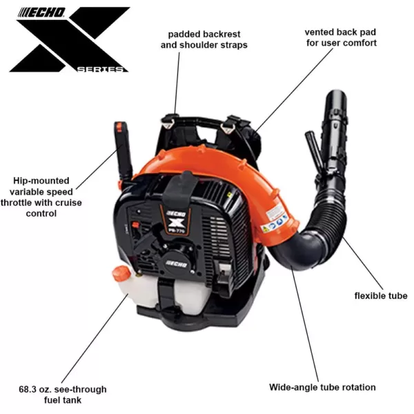 ECHO 234 MPH 756 CFM 63.3 cc Gas 2-Stroke Cycle Backpack Leaf Blower with Hip Throttle