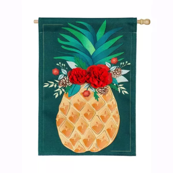 Evergreen 28 in. x 44 in. Holiday Pineapple House Burlap Flag