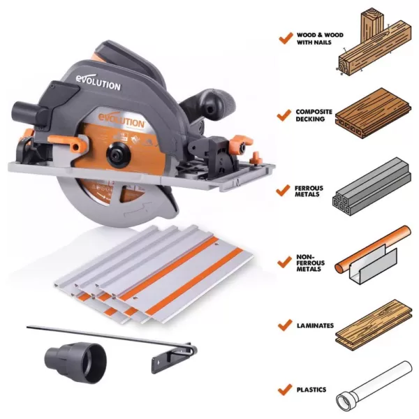 Evolution Power Tools 15 Amp 7-1/4 in. Circular Track Saw Kit with 40 in. Track, Electric Brake and Multi-Material Blade