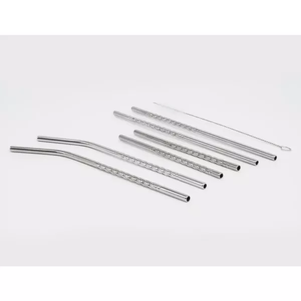 ExcelSteel 14 Pc Reusable Swirl Straw Set W/ 8 Long, 4 Short Straws W/ Cleaning Brushes