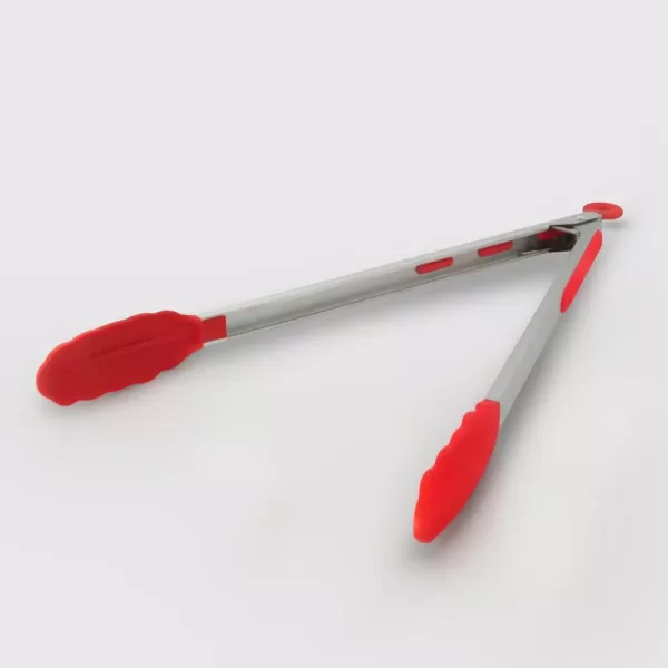 ExcelSteel 12 in. Stainless Steel Red Silicone Tongs W/ Stay Cool Handle(Set of 2)